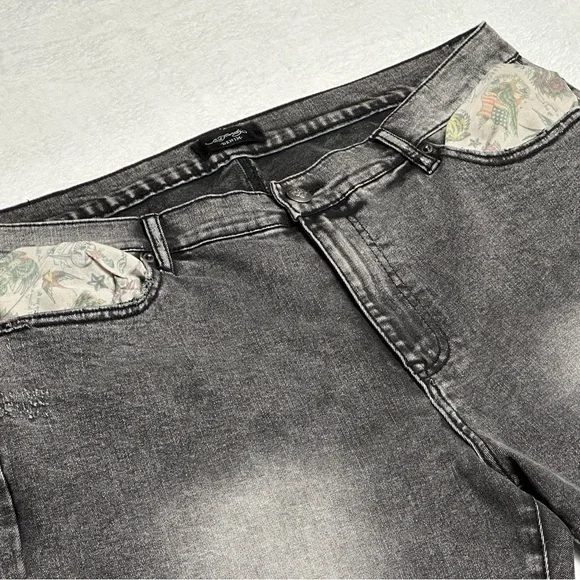 Ed Hardy Tiger Men's Jeans Slim Taper 39 x 31 Black/Grey Zipper-fly NWOT - Picture 8 of 15